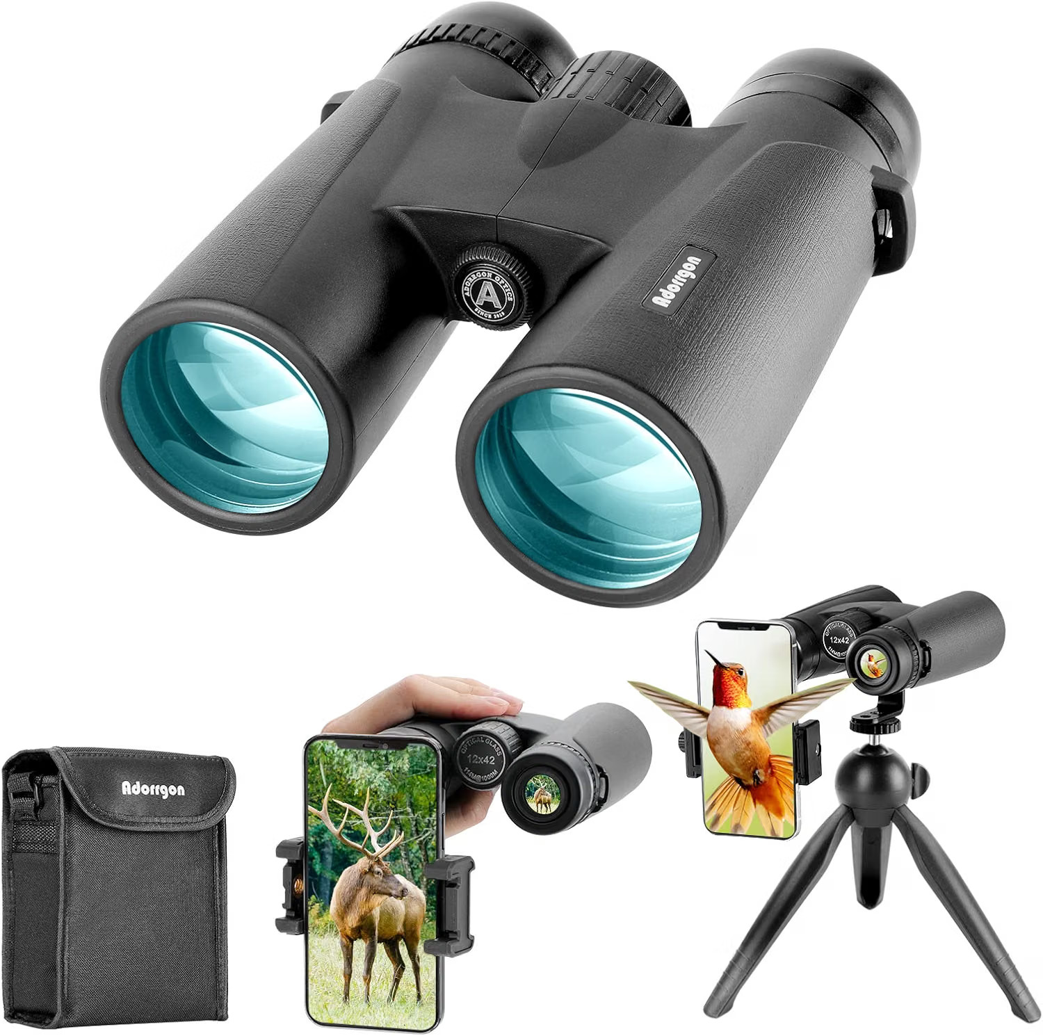 Adorrgon 12x42 HD Binoculars for Adults High Powered with Phone Adapter, Tripod and Tripod Adapter - Large View Binoculars with Clear Low Light Vision - Binoculars for Bird Watching Cruise Travel | Amazon (US)