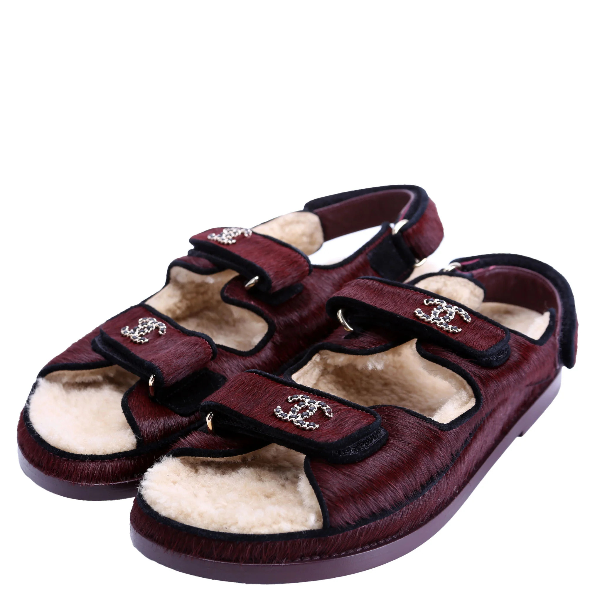 CC Dad Sandals Calf Hair Shearling Size 38 | Keeks Designer Handbags