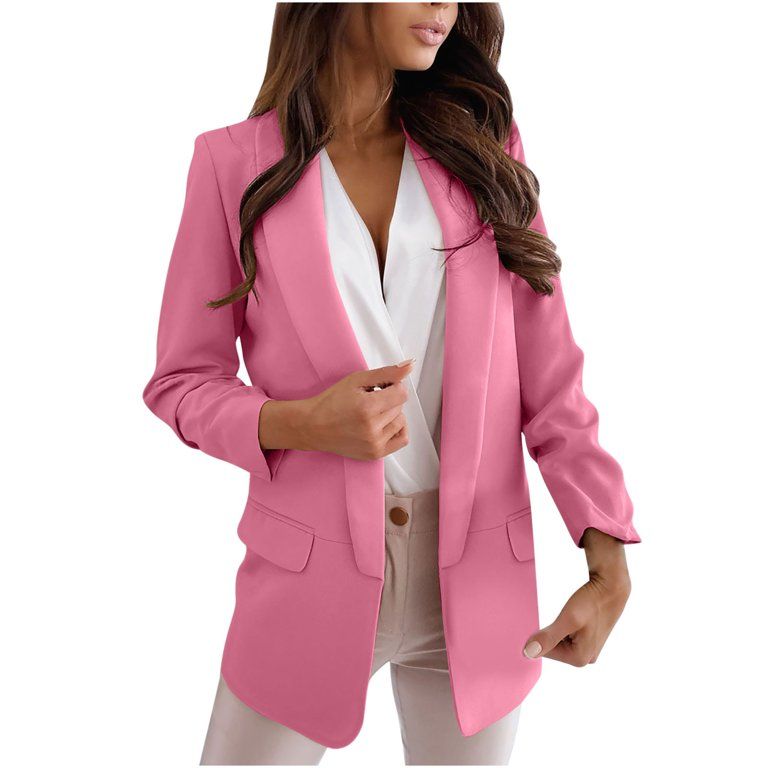 kakina CMSX Clearance Womens Ladies Solid Turn Down Collar Jacket Long Sleeve Coat Outerwear Blaz... | Walmart (US)