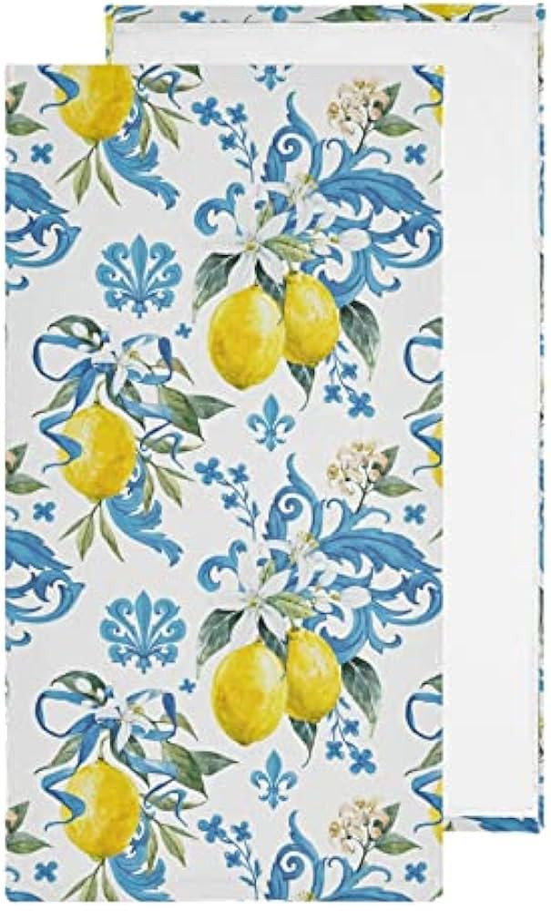 VKPSCHJ Lemon Blue Floral Kitchen Hand Towels Set of 2 Flowers Flowers Bath Towel Dish Cloth Wash... | Amazon (US)