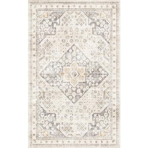 phonzenuo Area Rug 5x7, Washable Vintage Rug Traditional Mat, Distressed Indoor Foldable Thin Retro Accent Rug, Non Slip Carpet Living Room Dining Room Office(Beige Cream, 5x7) | Amazon (US)