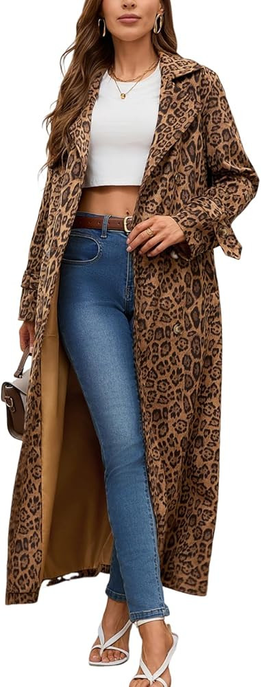 utcoco Womens Faux Suede Long Trench Coat Notched Lapel Double Breasted Pea Coat Overcoat with Be... | Amazon (US)