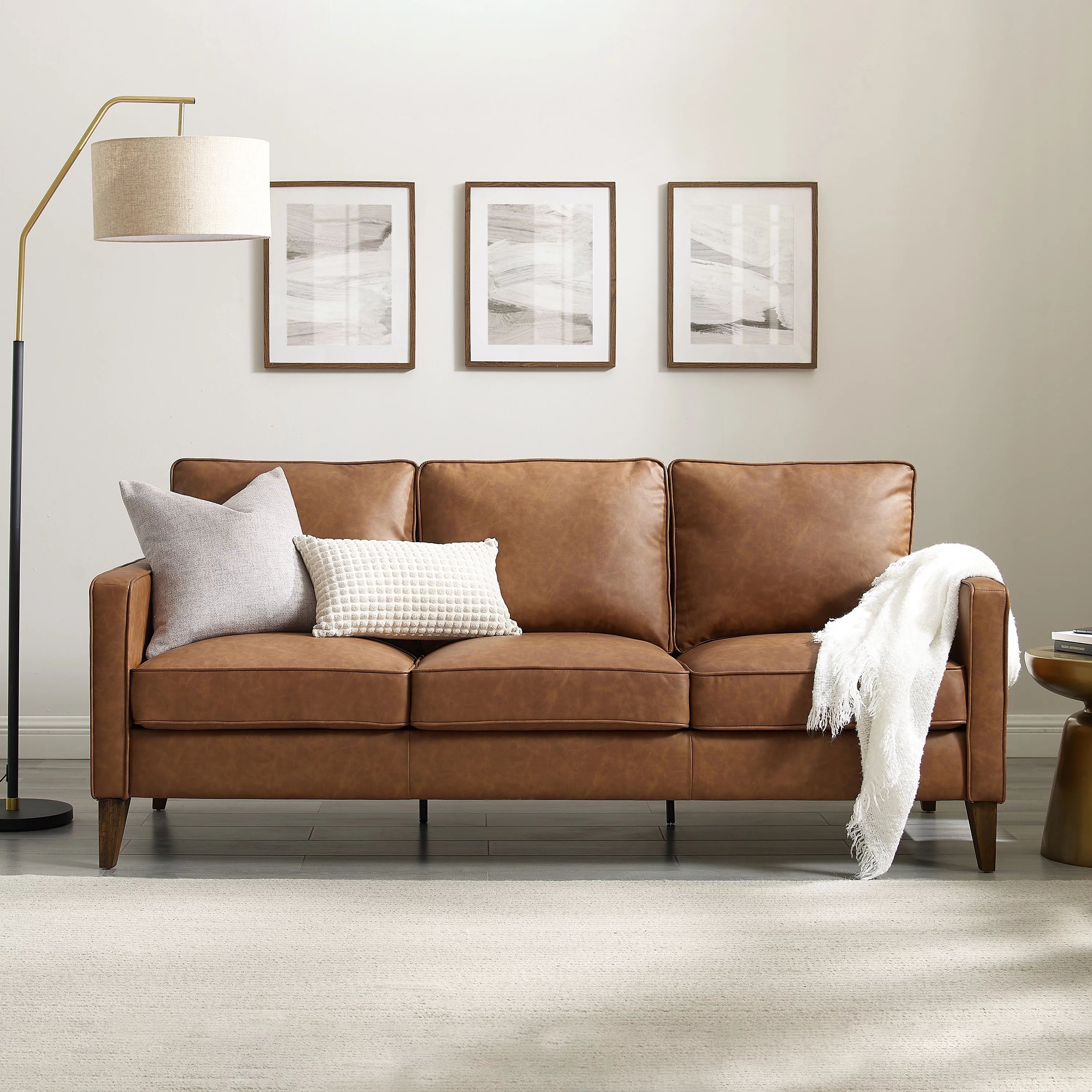 Jianna Faux Leather Sofa, Saddle Brown | Walmart (US)