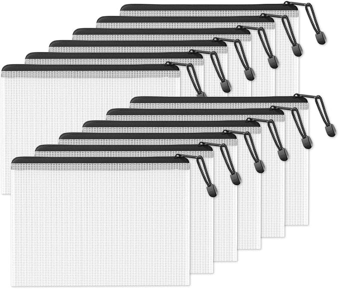 SUNEE Plastic Mesh Zipper Pouch 7.8x10.8 in (Black, 12 Packs), Small Water-Resistant Zip Bag for ... | Amazon (US)