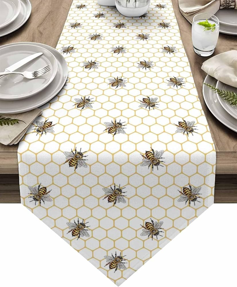 Bee Table Runner 13x90inch Durable Dining Room Table Runners fit Rectange and Round Table Decorat... | Amazon (US)