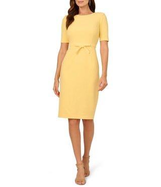 Crew Neck Short Sleeve Bow Front Crepe Sheath Dress | Dillard's