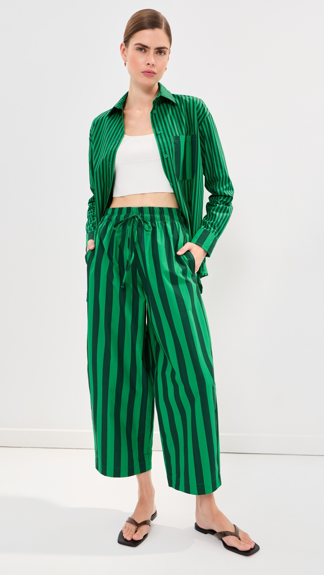 LE BOP Marcella Barrel Pants Green/Dark Green Stripe M | Shopbop