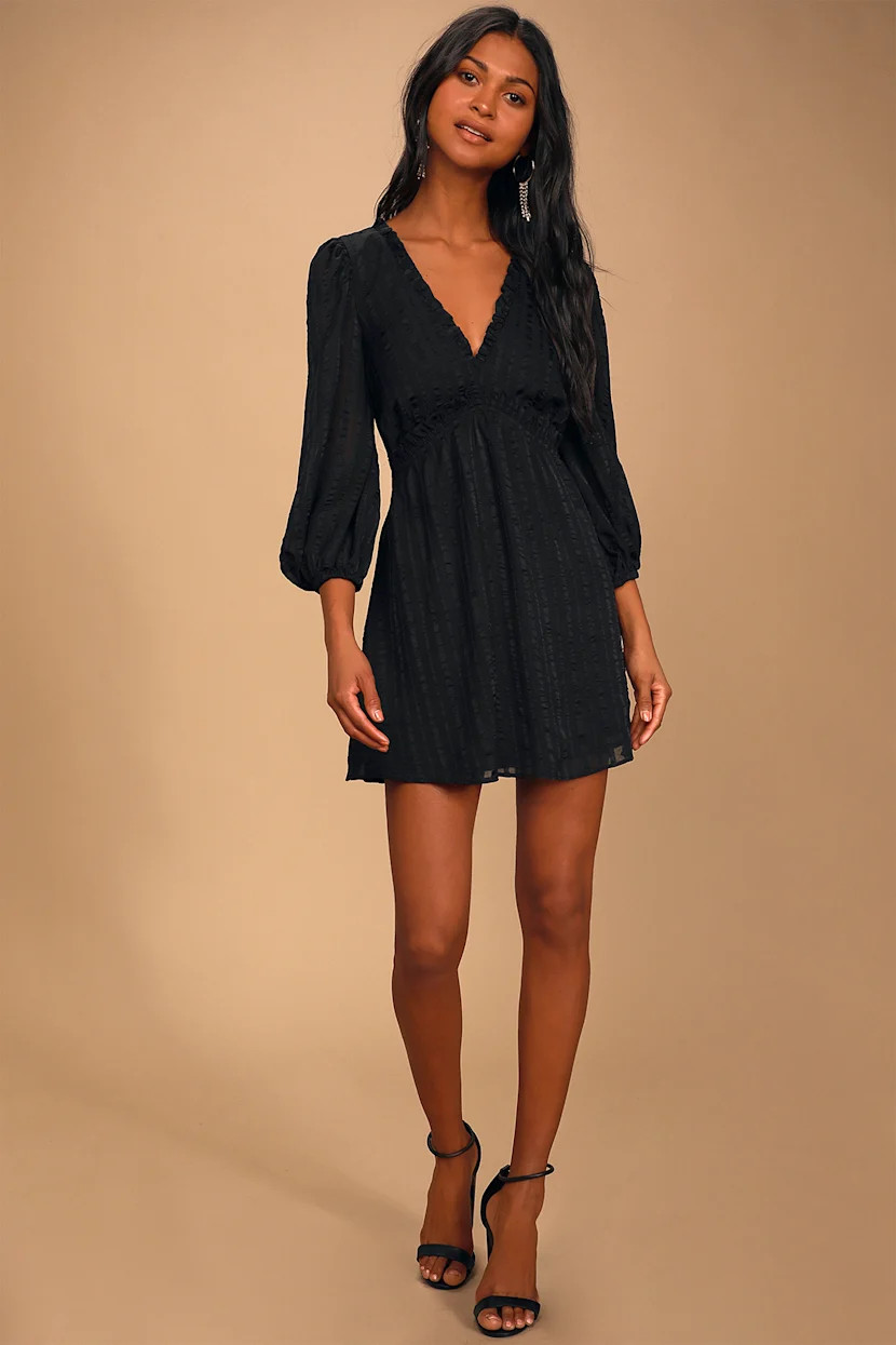 Forever In My Heart Black Striped Balloon Sleeve Mini Dress | Lulus (US)