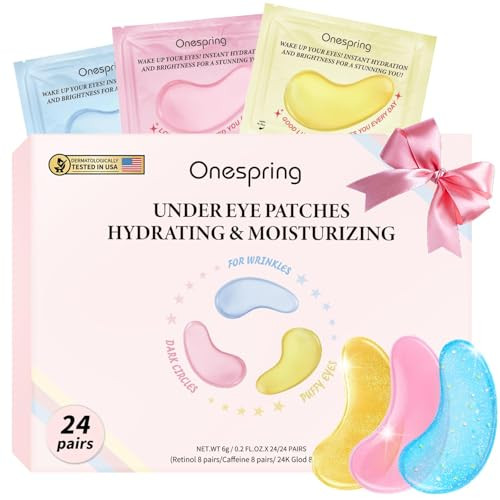 Eye Masks (24 Pairs) - Gifts for Her - Caffeine, 24K Gold and Retinol Under Eye Patches for Puffy... | Amazon (US)