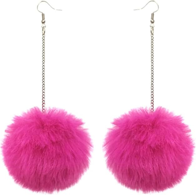 Bohemia Colorful Faux Fur Ball Tassel Earrings Handmade Lightweight Soft Plush Pom Pom Dangle Dro... | Amazon (US)