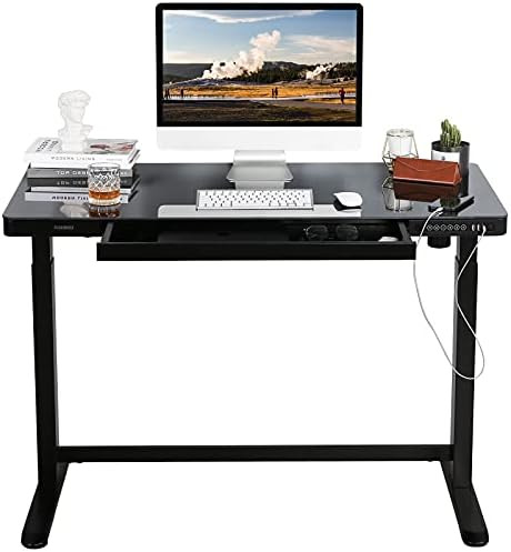 FLEXISPOT EG8 Electric Standing Desk with Storage Drawer Black Glass 48 inch Desktop & Adjustable Fr | Amazon (US)