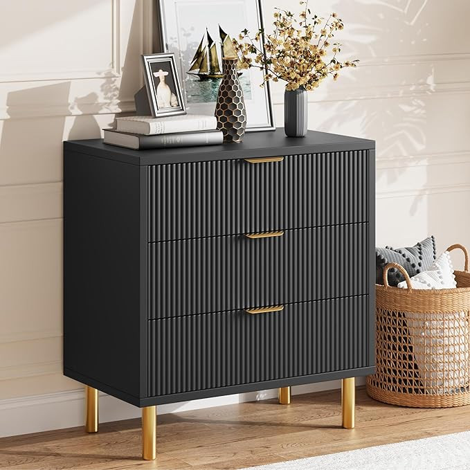 IDEALHOUSE Black 3 Drawer Dresser for Bedroom, 30” Tall Dresser Organizer, Wood Dresser with Me... | Amazon (US)