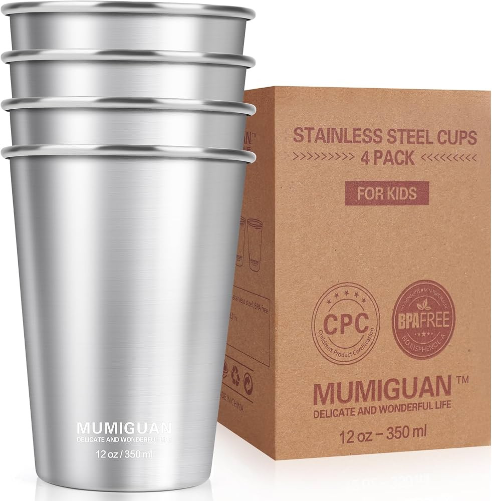 Stainless Steel Cups for Kids 12oz/350ml (4 Pack), Stainless Steel Tumbler, Kids Cups, Camping St... | Amazon (US)