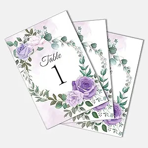26 Pieces Wedding Table Numbers Cards 1-25 with Head Table Numbers - Purple Roses Double Sided 4x... | Amazon (US)