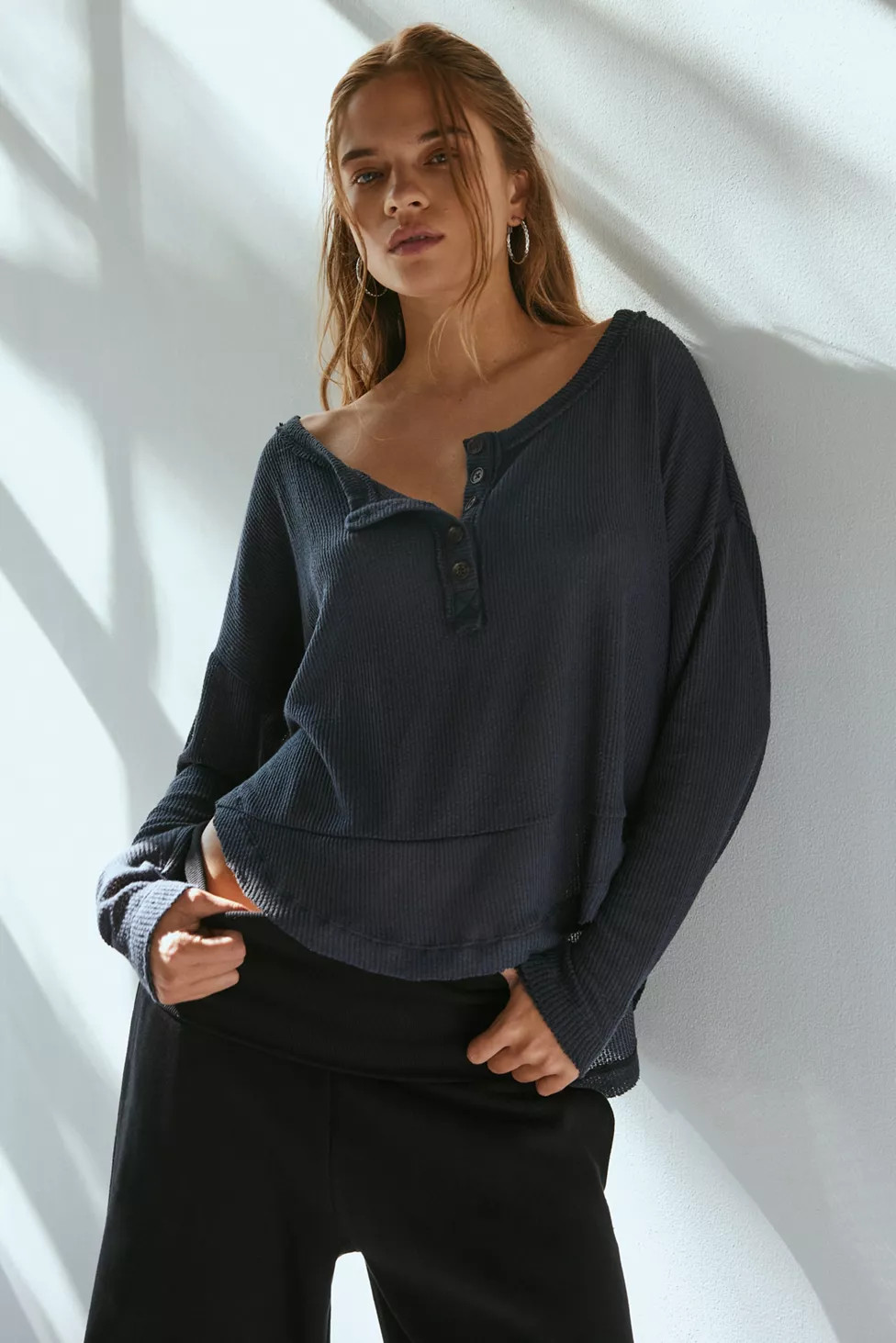 Out From Under Slouchy Waffle Knit Long Sleeve Tee | Urban Outfitters (US and RoW)