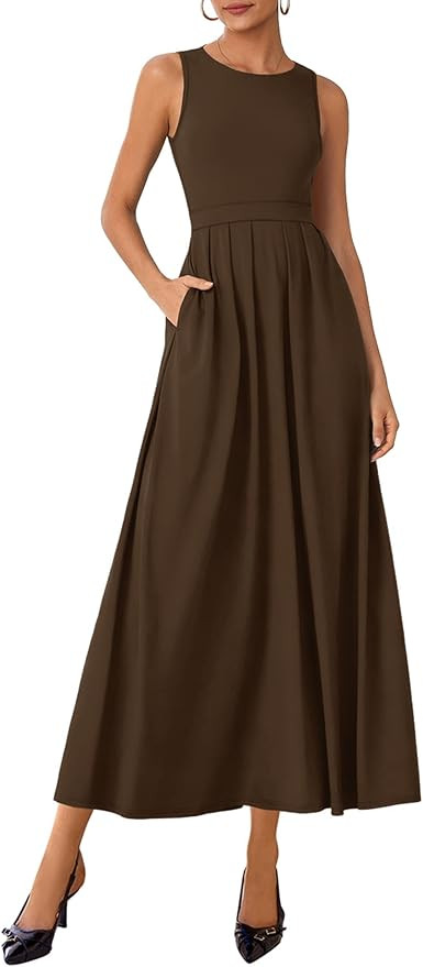 Lazysmile Summer Sleeveless Maxi Dresses for Women Mock Neck Pleated A Line Formal Cocktail Weddi... | Amazon (US)