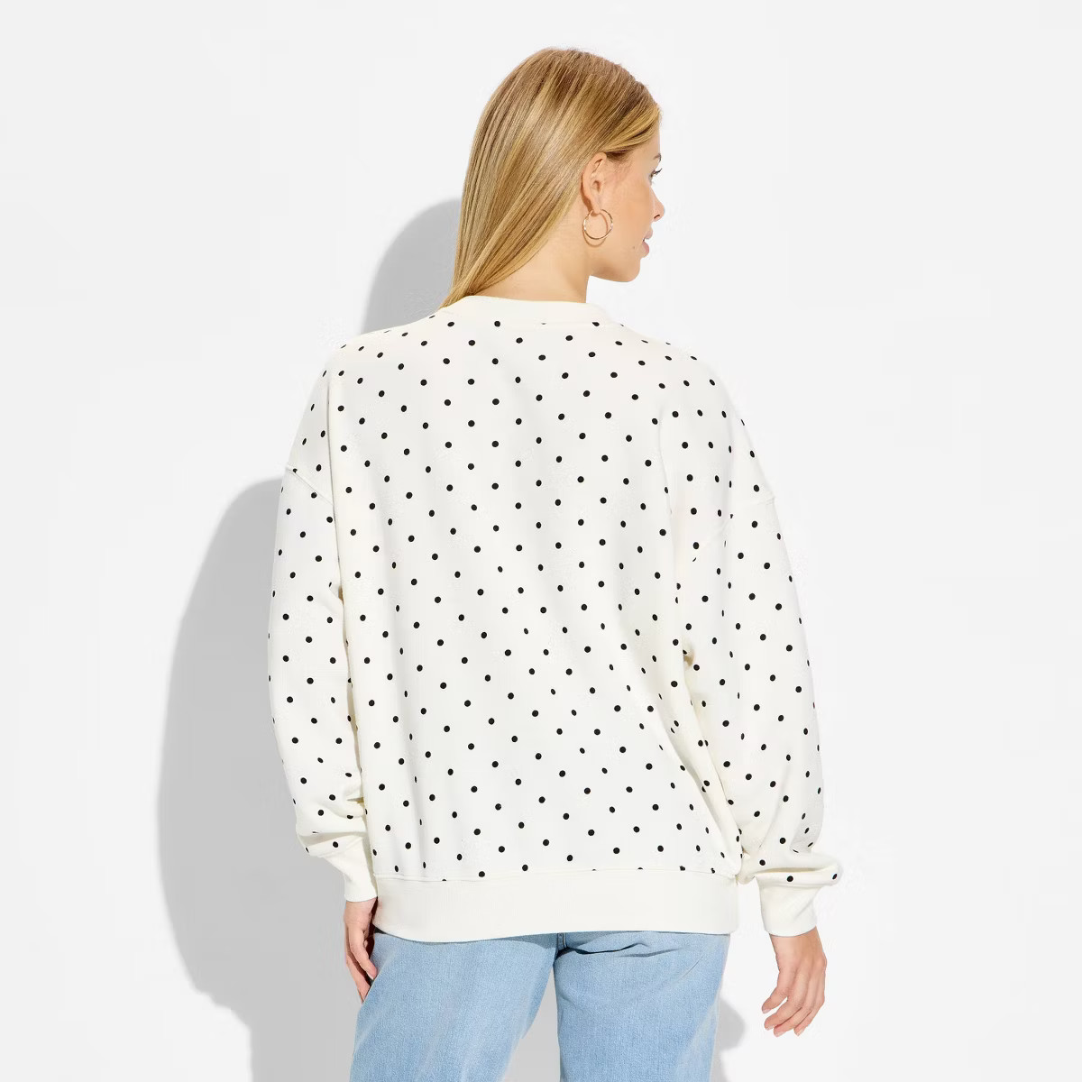 Women's Paris Fleece Graphic Pullover Sweatshirt - White Polka Dots | Target