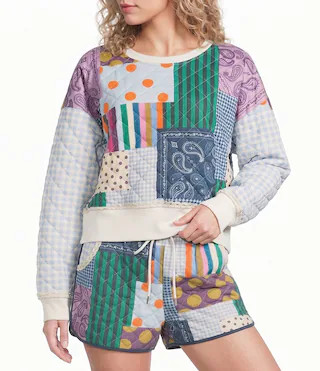 Poppy  Pine Jewel Patchwork Crew Neck Sweatshirt -  S/M | Dillard's