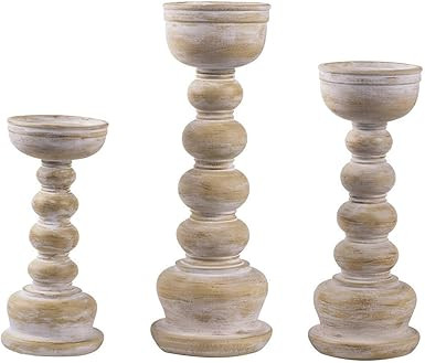 Shengming Antique Wood Look Wash Finish Resin Set of 3 Candle Holders W/ 8", 10",12" H.Ideal for ... | Amazon (US)