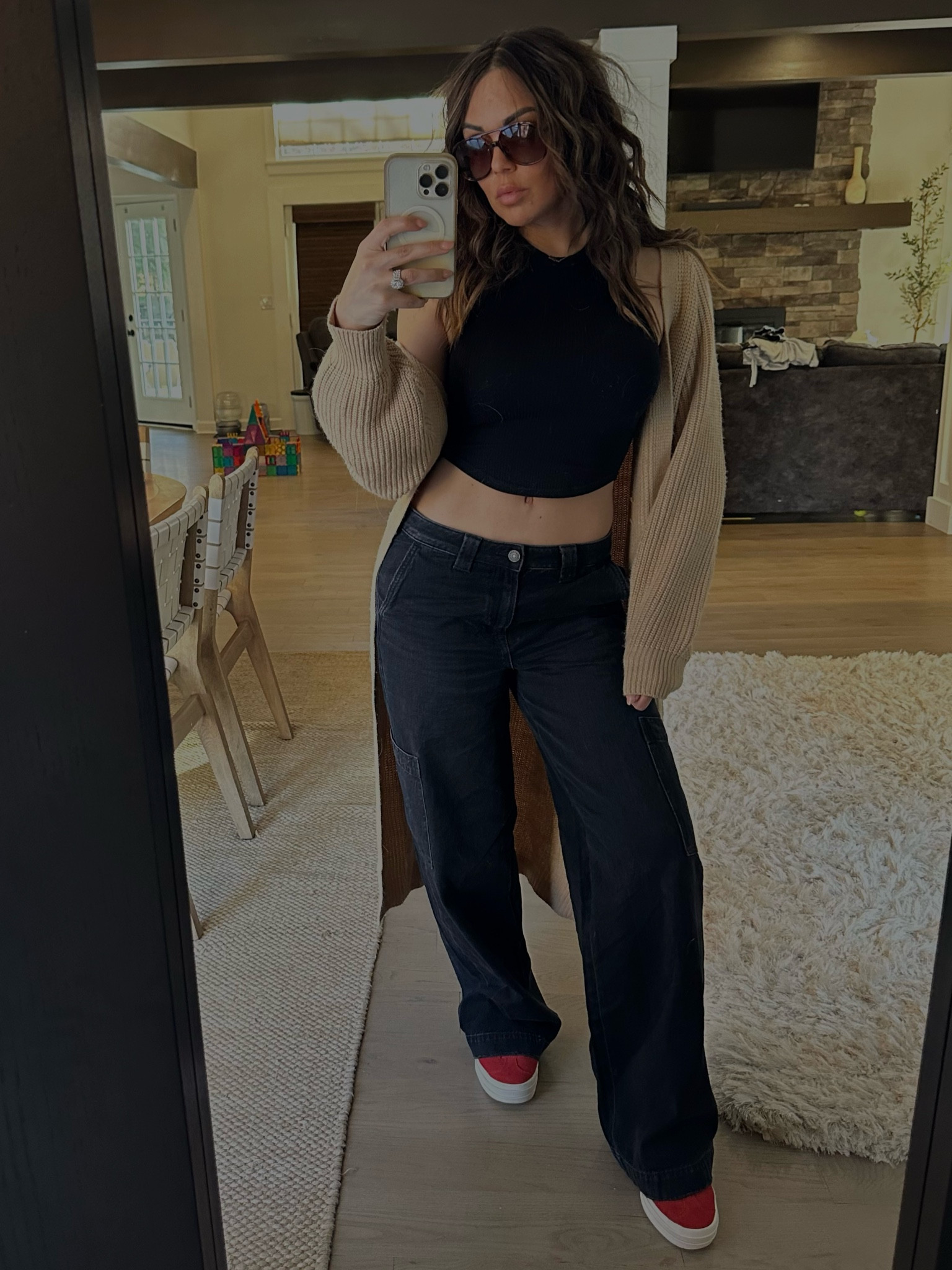 Fall outfit. Baggy Jeans. Red Gazelle.  American Eagle jeans 20% off. 

#LTKHolidaySale #LTKshoecrush #LTKstyletip