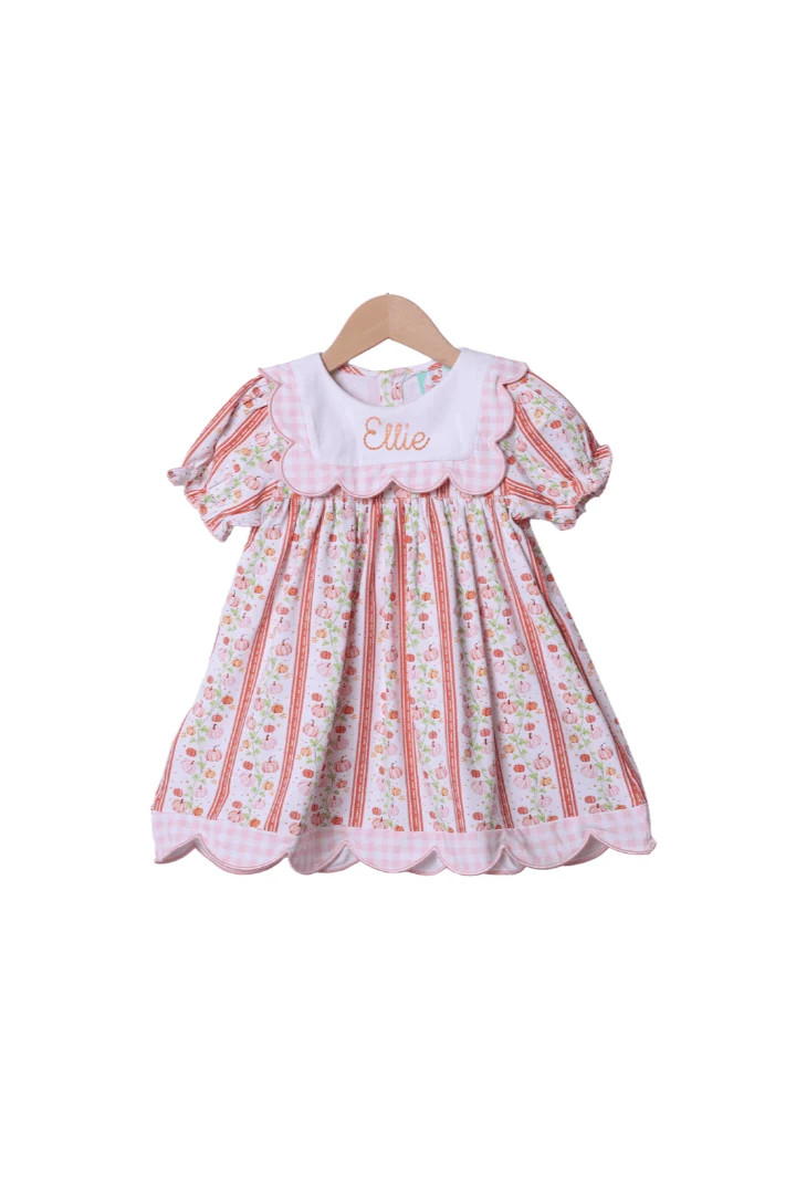 Fancy Pumpkin Pink Gingham Scalloped Dress | The Smocked Flamingo