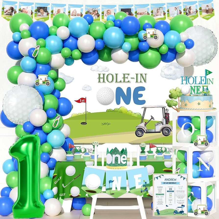 Hole In One First Birthday Decorations, Golf Themed Party Kit with Backdrop, Banner, Tablecloth, ... | Amazon (US)