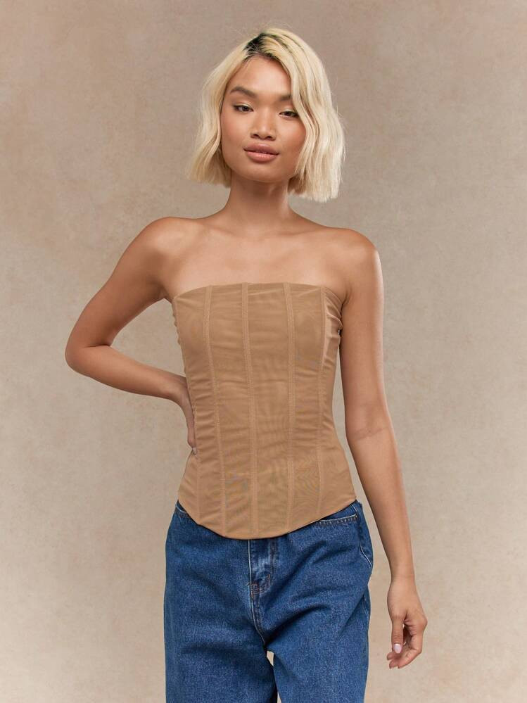MISSGUIDED Boned Mesh Corset Bandeau Top | SHEIN