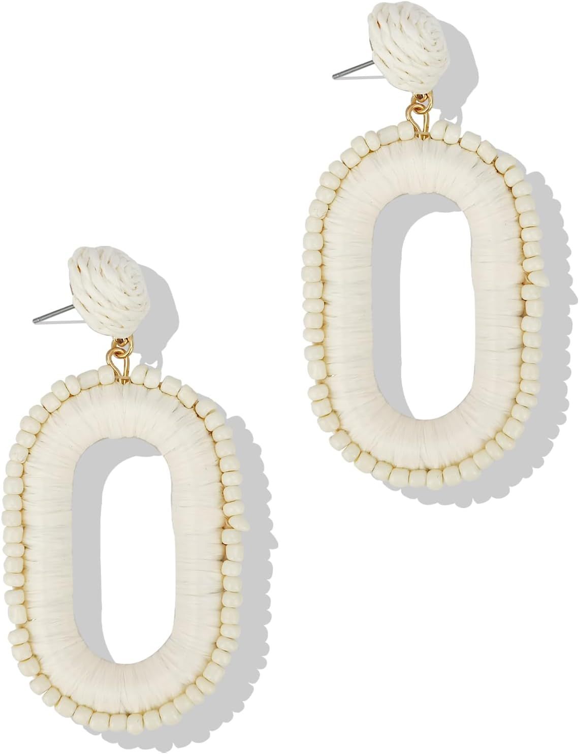 Boho Statement Earrings Beaded Raffia Earrings Lightweight Cute Seed Bead Earrings Square Drop Da... | Amazon (US)
