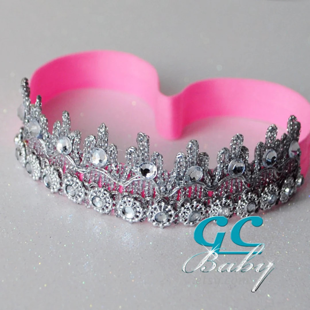 Bling Tiara Headband: Silver Lace Crown With Color Elastic - Etsy | Etsy (US)