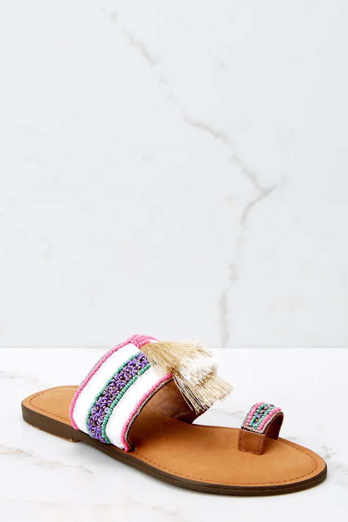 Coconut Coast Pink Multi Beaded Sandals | Red Dress 