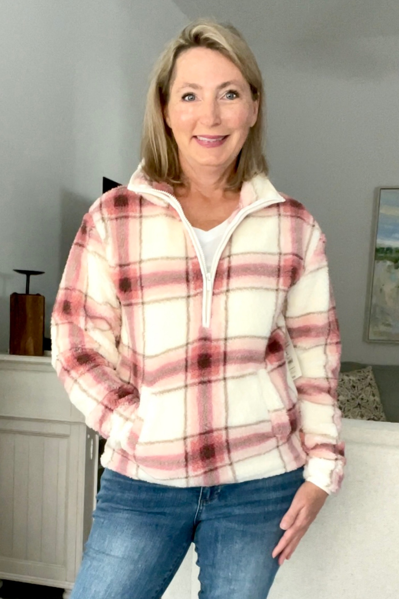 #WalmartPartner. I am loving this cozy pullover in the “very fall” plaid from @Walmart  It is super soft and is a perfect addition to a jean and bootie outfit! 

#LTKover40 #LTKfindsunder50