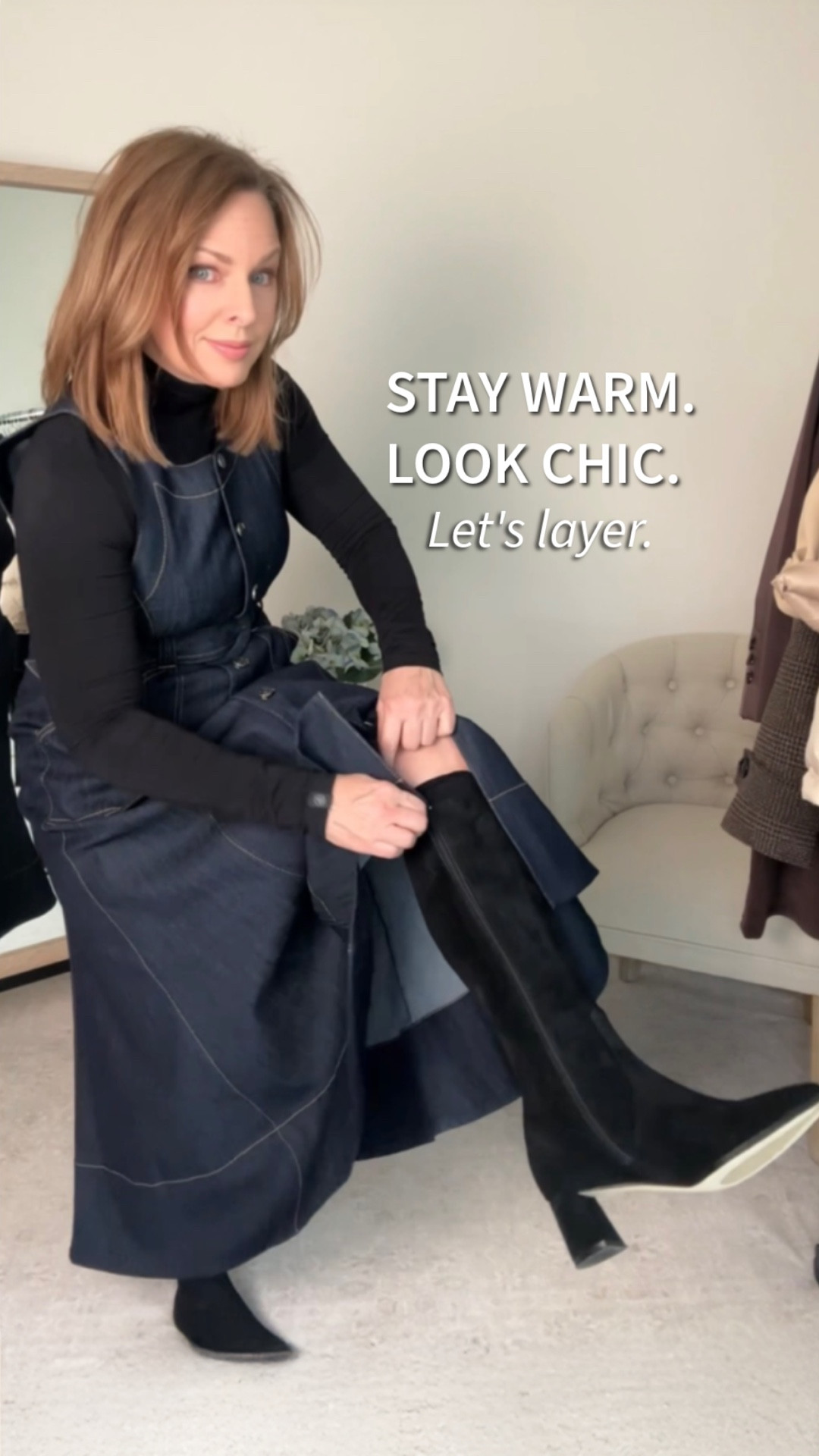 How to Layer a Sleeveless Dress in January…

Everyone loved this denim midi from the Nordstrom 6 drop — but let’s make it work harder.

I layered mine with a slim turtleneck, a sweater, knee boots, and a wool coat for January. Sleek, practical, and so wearable until spring.

I’ve had that wool coat I’m wearing here for a decade. It’s by Vince and was one of my very first purchases as a Nordstrom Stylist. I wear it every year and I still treasure it! Of course it’s not available anymore, but I included something similar. I’m wearing the dress in a 6 (sized up) to accommodate my bust, but if you aren’t particularly busty, I’d go true to size! 

#LTKgrwm #LTKOver40 #LTKPetite