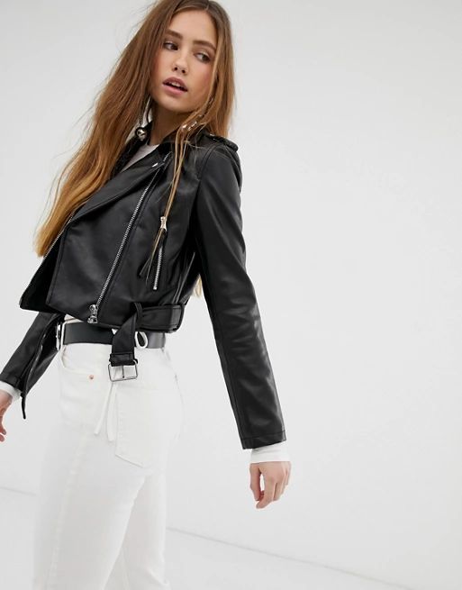 Bershka PU cropped jacket in black | ASOS UK