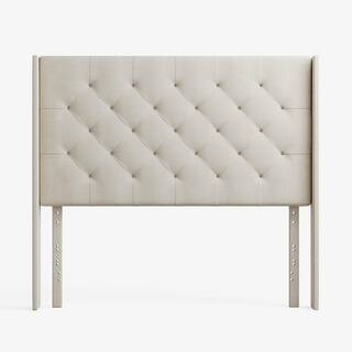 Eva Cream Full Upholstered Wingback Headboard | The Home Depot