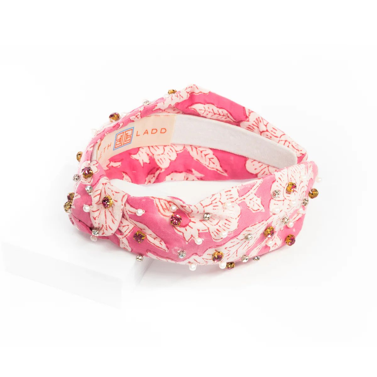 Block Print Headband with Gems in Palm Beach Pink | Beth Ladd Collections