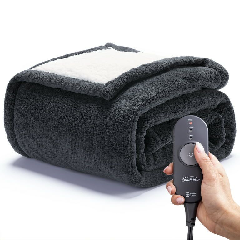 Sunbeam Heated Electric Throw Blanket, Cozy Sherpa, Grey Slate, 50" x 60" - Walmart.com | Walmart (US)