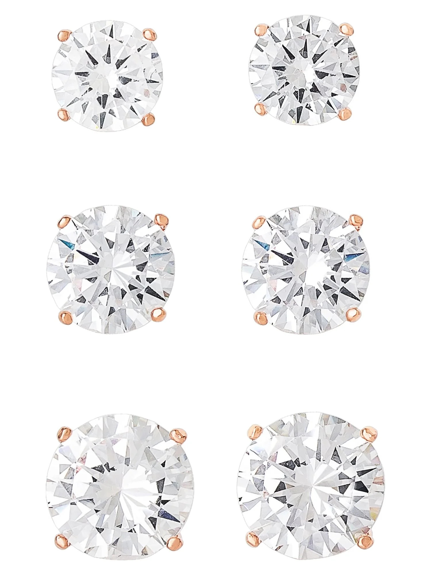 Believe by Brilliance- Women's 14KT Gold Flash Plated Cubic Zirconia Round Earrings, 3 Pair Set | Walmart (US)