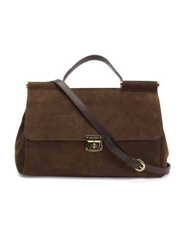 Made In Italy Suede Bar Top Front Flap Satchel | TJ Maxx