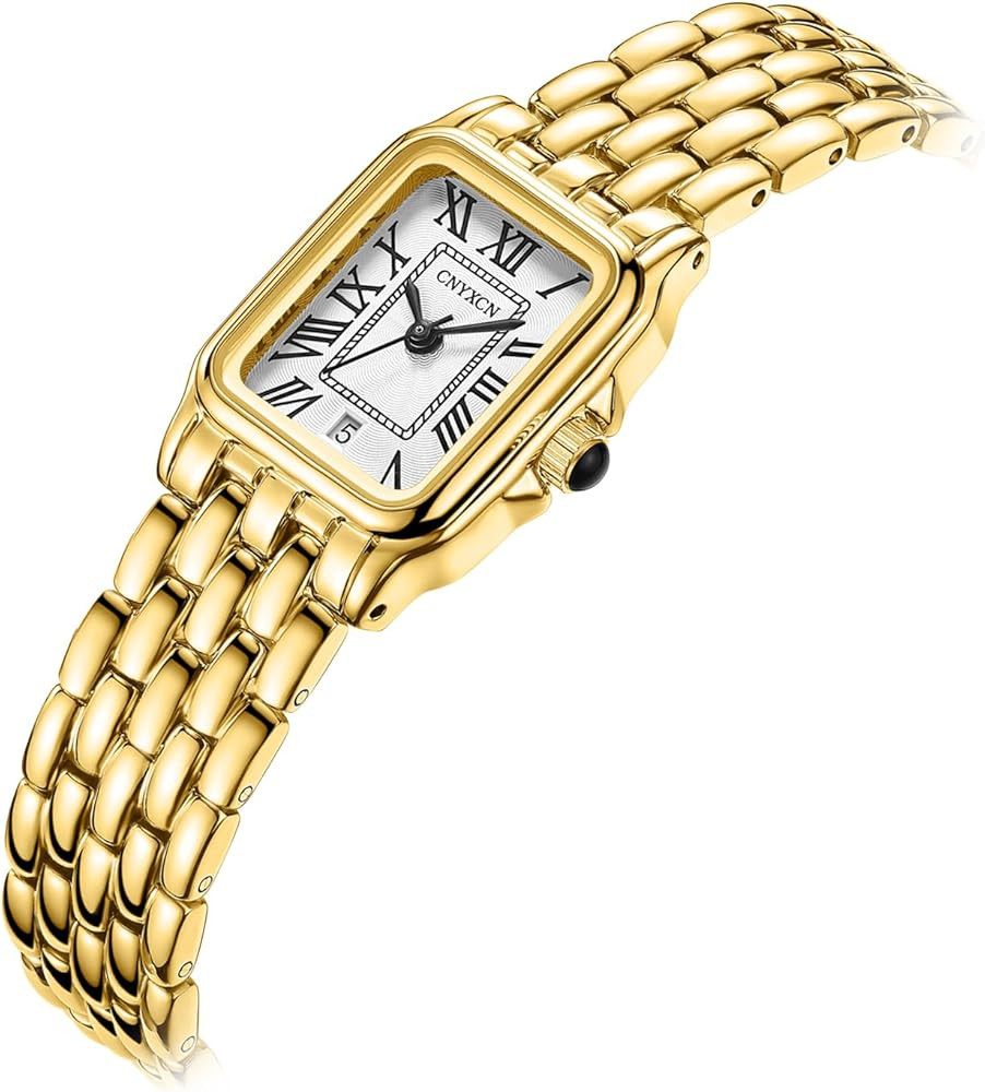 CNYXCN Gold Watches for Women with Rectangular Case,Roman Dial,Vintage Bracelet,Water Resistant | Amazon (US)