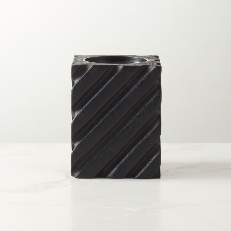 Zeke Modern Black Teak Pillar Candle Holder Small + Reviews | CB2 | CB2