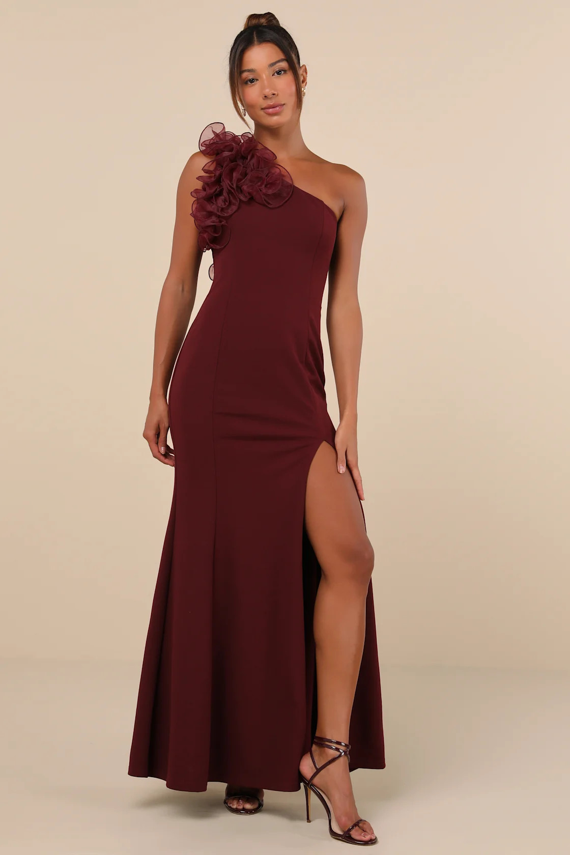 Stunning Significance Plum One-Shoulder 3D Ruffled Maxi Dress | Lulus