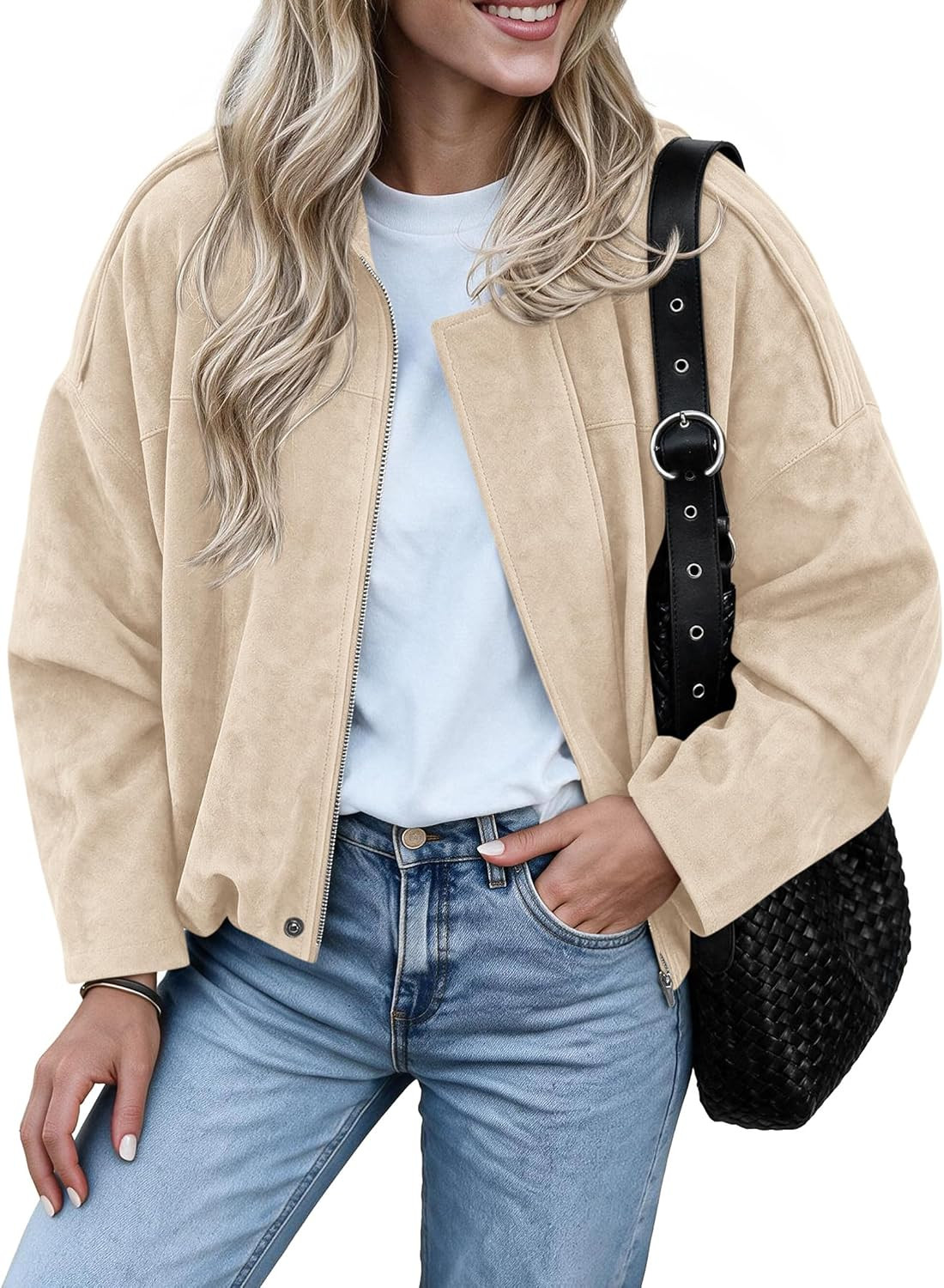 PRETTYGARDEN Faux Suede Jacket Women Fall Cropped Western Bomber Jacket | Amazon (US)