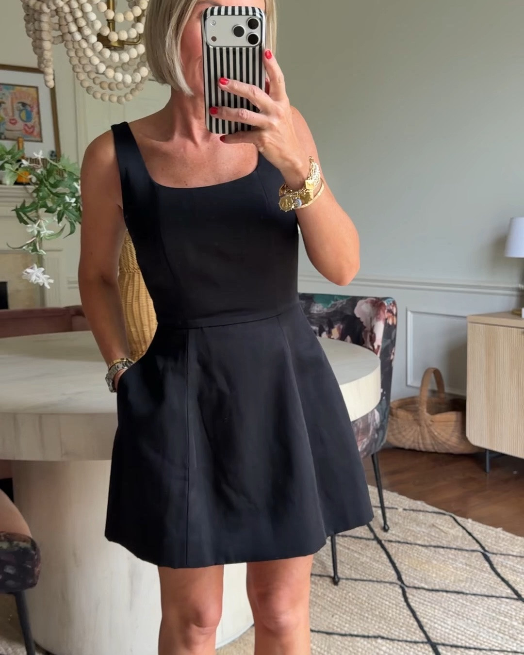 The cutest little black dress- on dale, fits true to size for brand- I am in a 2.  I am 5’2” and about 115 lbs.  Comes in other colors!
would be perfect for a wedding guest dress with a heel, maybe a bold necklace, fun bag.
Or worn casually like this with a simple flat sandal

#LTKOver40 #LTKSaleAlert #LTKWedding