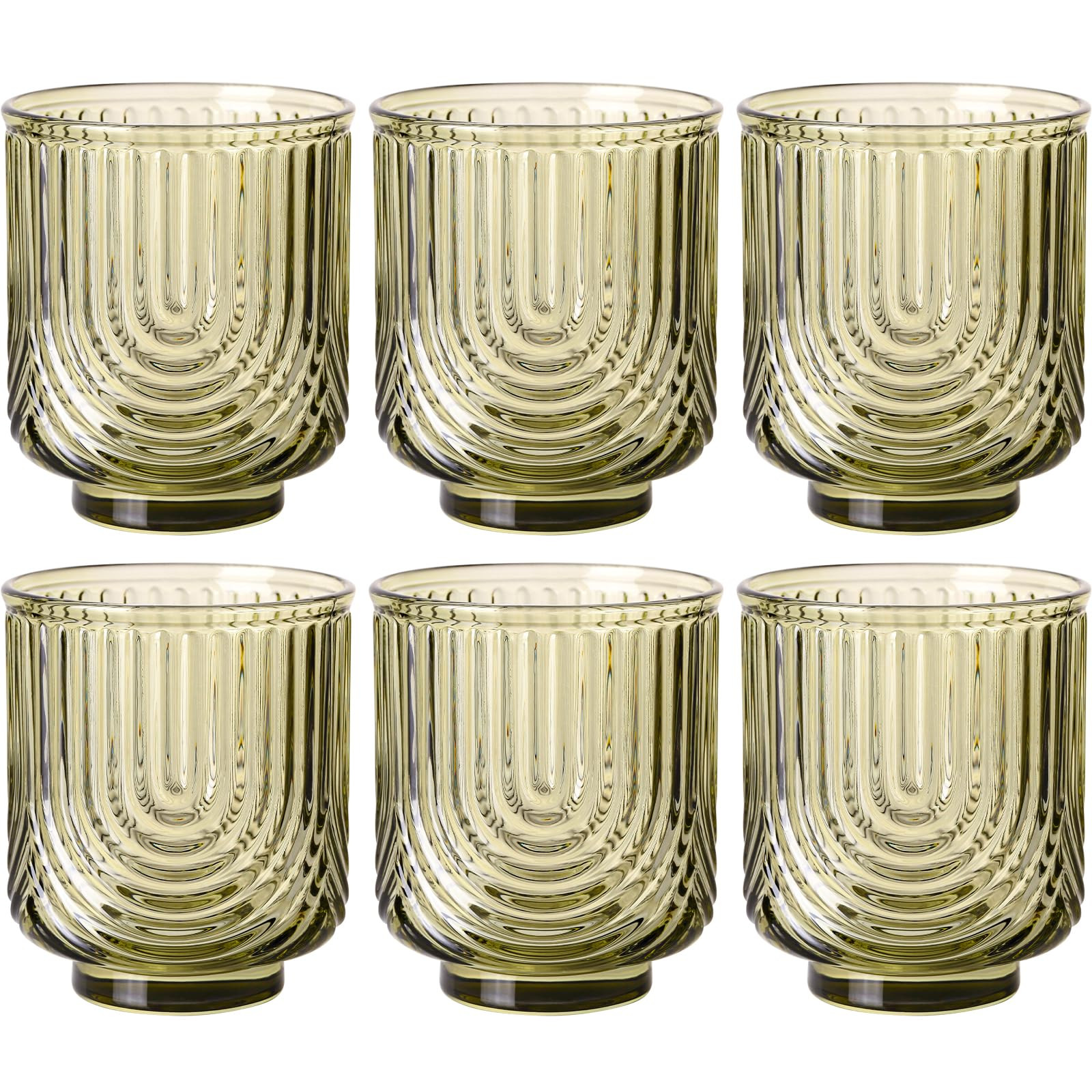Green Vintage Drinking Glasses Set of 6-15oz Hand-Blown Highball Ribbed Glassware, Arch Design Co... | Amazon (US)