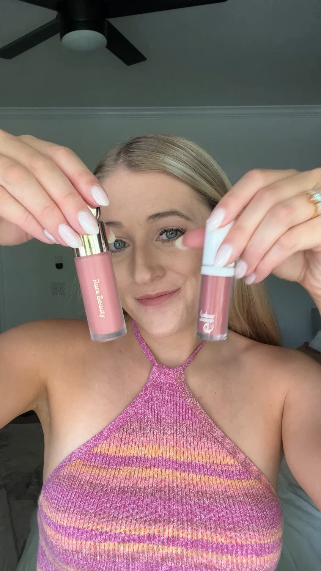 Comparing Rarebeauty blush in shade hope to Elf Blush in suave mauve. 💗 I think it’s a close match! #blush #rarebeauty #elf #elfblush #rarebeautyblush #dupe 