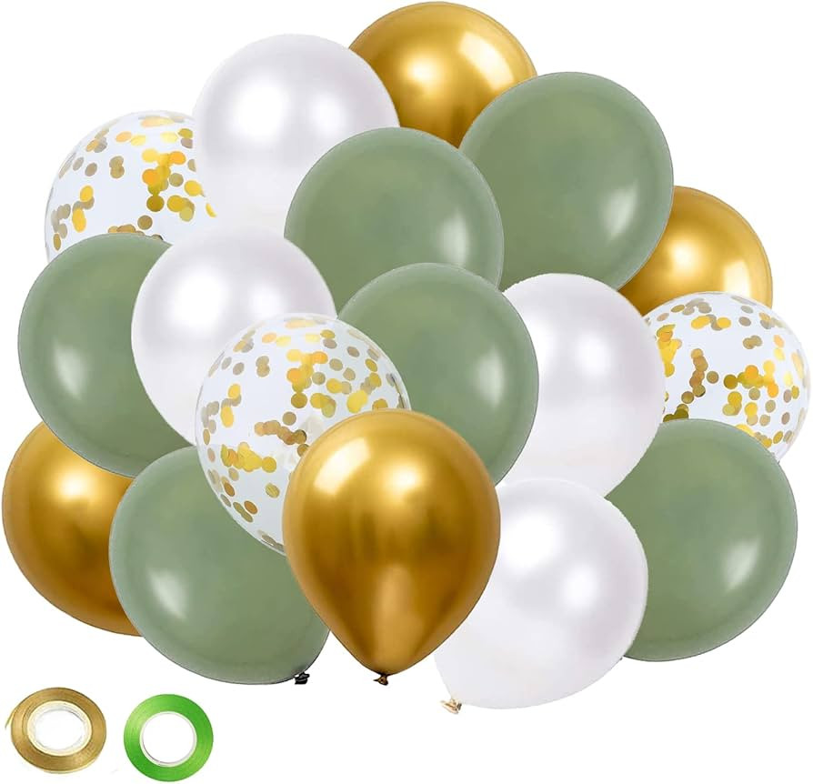 Sage Green Gold White Balloons Set, 50pcs 12 Inch Retro Sage Green Gold White Party Balloons Conf... | Amazon (US)