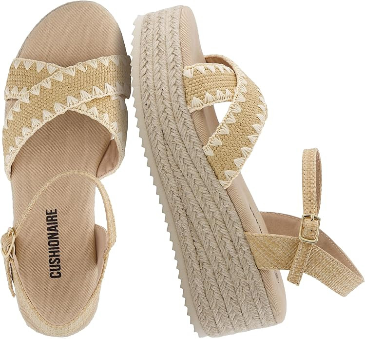 CUSHIONAIRE Ola Raffia Espadrille Platform Sandals for Women Casual Open Toe Adjustable Ankle Str... | Amazon (US)