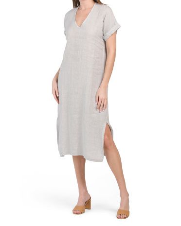 Made In Italy Linen Short Sleeve Midi Dress | TJ Maxx
