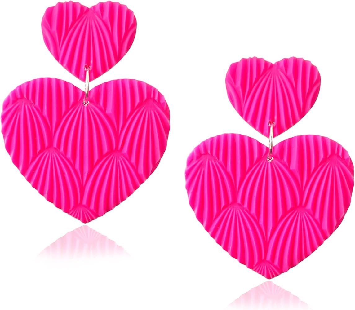 Shrandi Handmade Dangle Heart Earrings For Women Trendy, Cute Clay Earrings For Teens Girls, Big ... | Amazon (US)