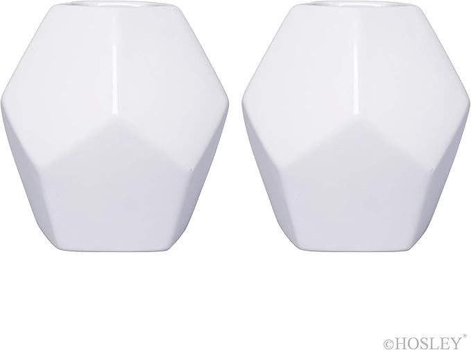 Hosley Set of 2 Geometric White Ceramic Vase 4.9 Inch High. Ideal Gift for Wedding Bridal or Part... | Amazon (US)